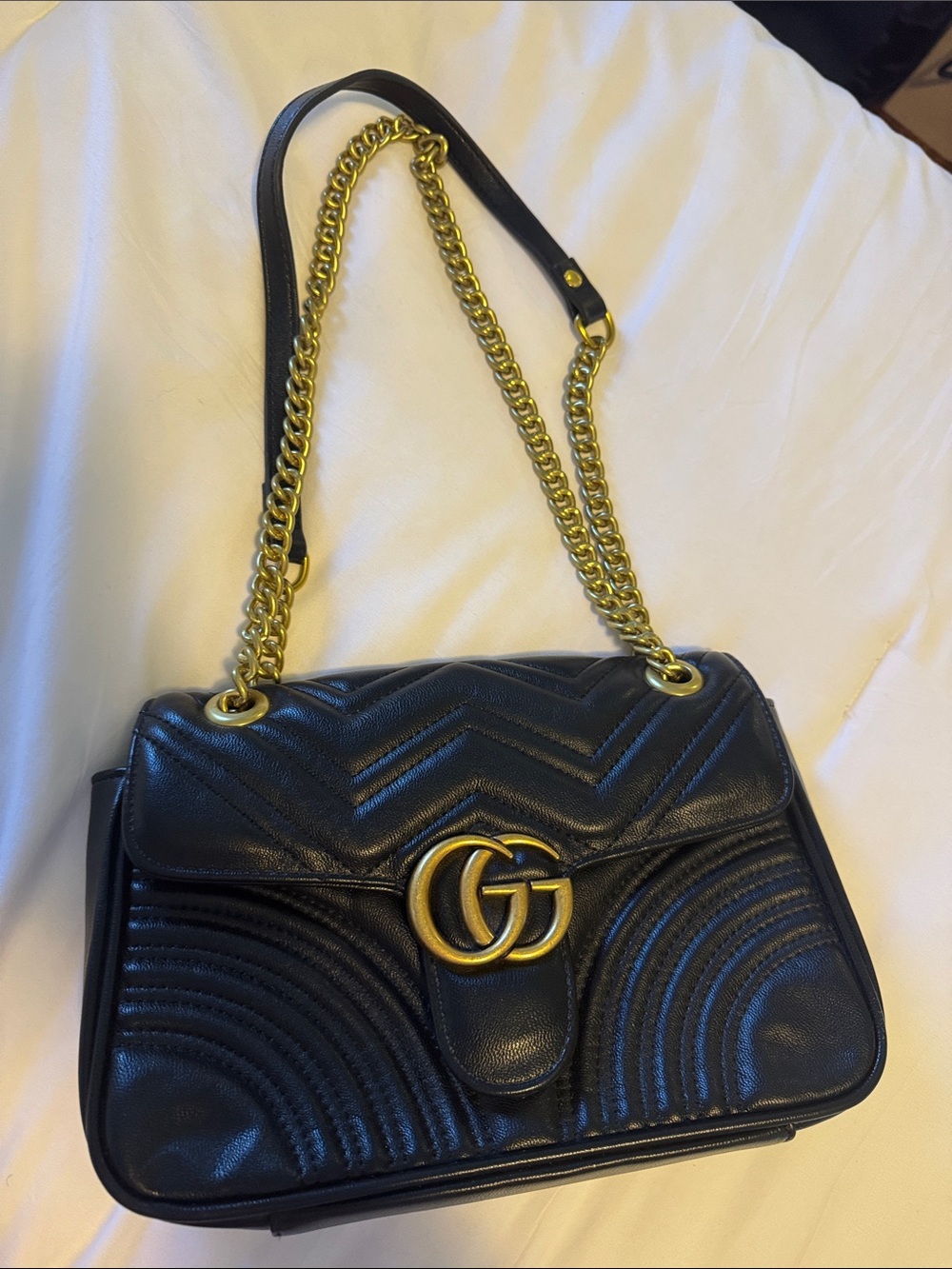 Black Quilted Leather Shoulder Bag with Gold Hardware